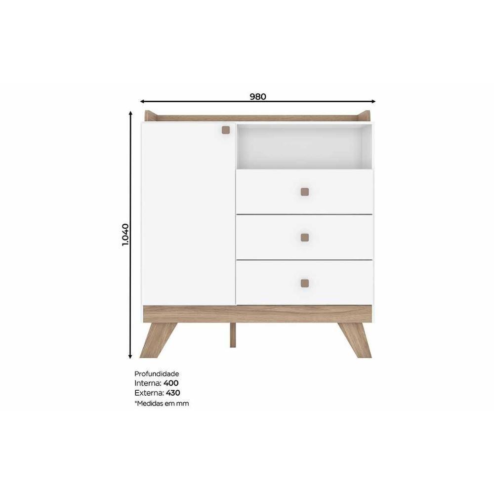 Cômoda Solteiro Confete c/ 1 Porta e 3 Gavetas Branco/Jequitiba - Henn - 5