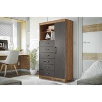 Cômoda Juvenil Marabá 1.6 c/ 1 Porta 2 Nichos e 6 Gavetas c/ Pés Jatoba/Grafitte - Santos Andirá - 1