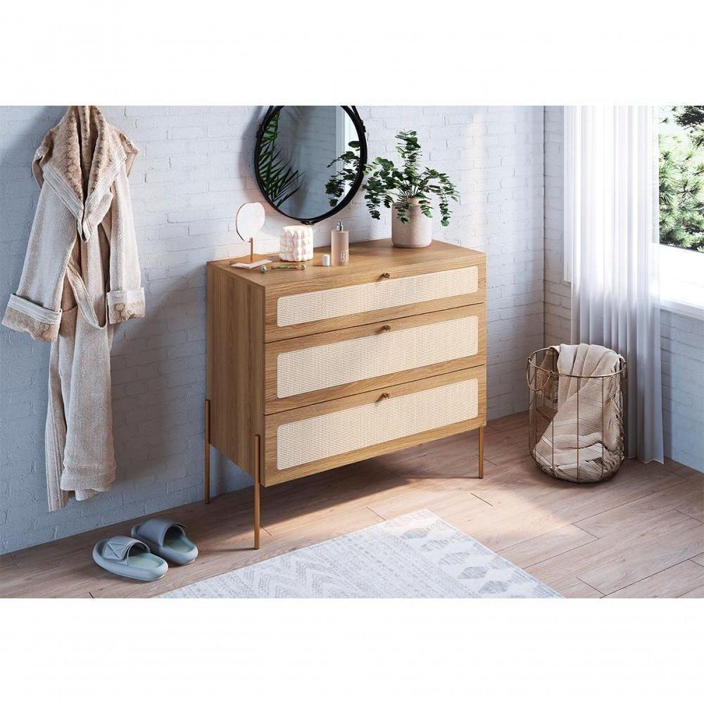 Comoda E 02 Mesas De Cabeceira Palhinha Hanover Artesano - 5