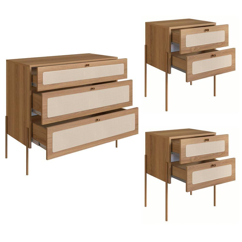 Comoda E 02 Mesas De Cabeceira Palhinha Hanover Artesano - 9