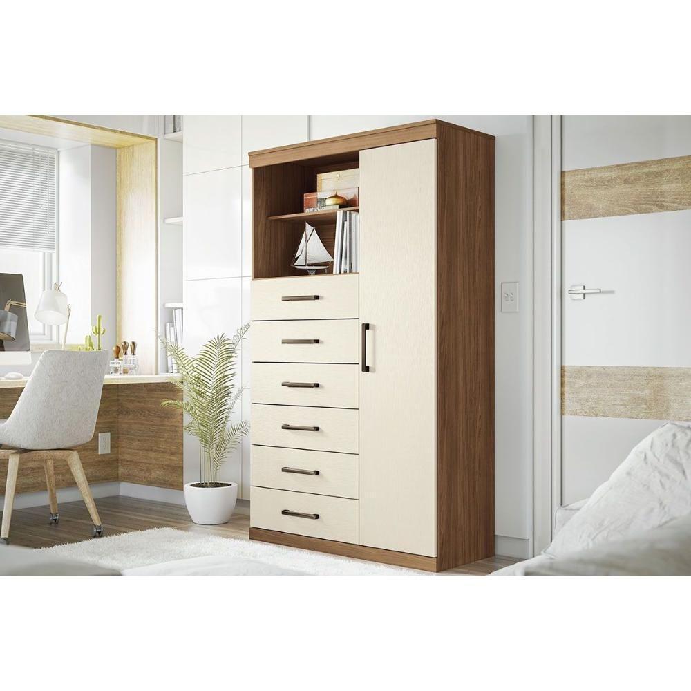Cômoda Casal Marabá 1.6 c/ 1 Porta 2 Nichos e 6 Gavetas jatoba/Areia - Santos Andirá - 1
