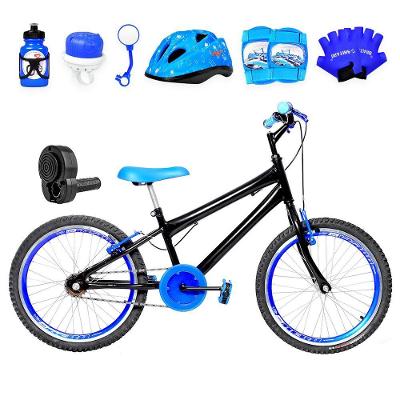 Bicicleta Infantil Aro 20 Aero + Kit Premium Preta E Azul