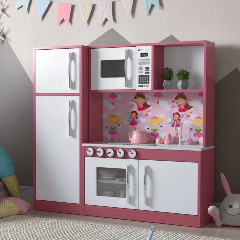 Armário Cozinha Com Refrigerador Infantil Lux Branco Rosa - 1