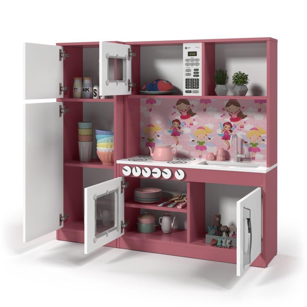 Armário Cozinha Com Refrigerador Infantil Lux Branco Rosa - 4