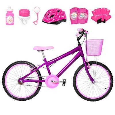 Bicicleta Infantil Feminina Aro 20+Kit Proteção Violeta