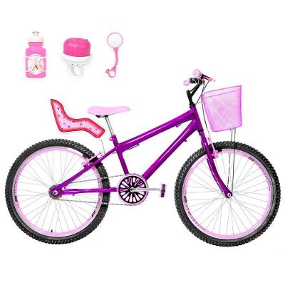 Bicicleta Aro 24 Aero + Kit Passeio Violeta E Rosa