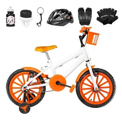 Bicicleta Aro 16 Nylon + Kit Proteção Branca E Laranja