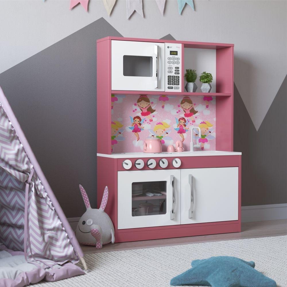 Armário Cozinha Infantil Lux Branco Rosa - 1