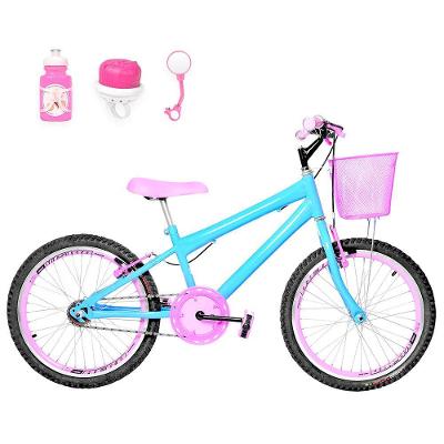 Bicicleta Aro 20 Aero + Kit Passeio Azul Claro E Rosa