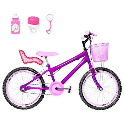 Bicicleta Aro 20 Aero + Kit Passeio Violeta E Rosa