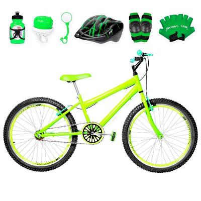 Bicicleta Masculina Aro 24 Aero + Kit Proteção Verde Claro
