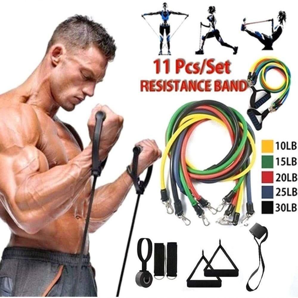 11 Peças Elástico Extensor Exercicio Funcional Até 100 Libras Kit Elástico Pilates Jt-003 - 3