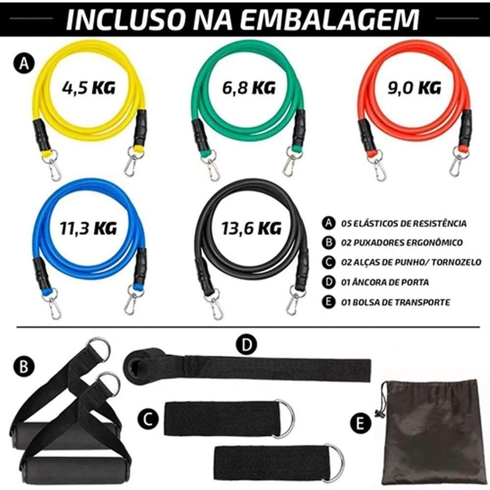11 Peças Elástico Extensor Exercicio Funcional Até 100 Libras Kit Elástico Pilates Jt-003 - 5