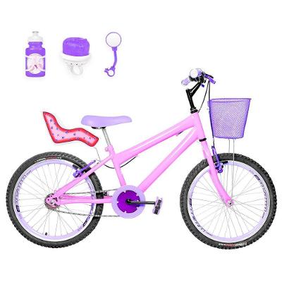 Bicicleta Aro 20 Aero + Kit Passeio Rosa E Lilás
