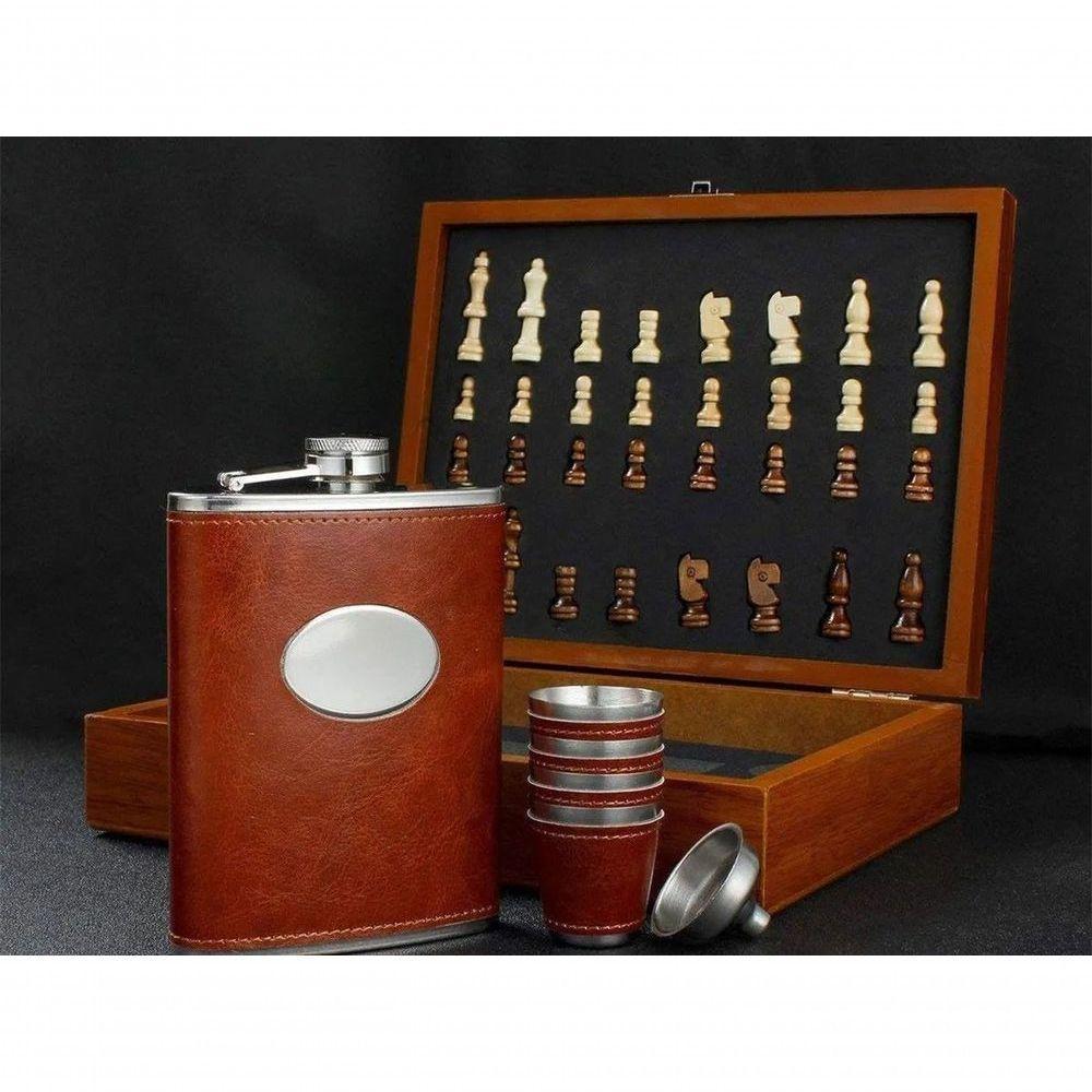 Tabuleiro Xadrez Madeira Dobrável Cantil Bebida Shot Aposta - 5
