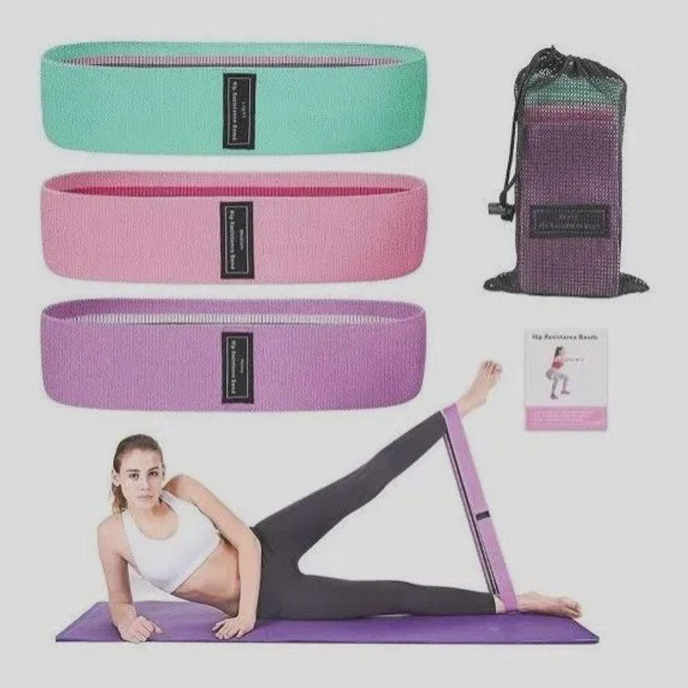 Kit 3 Elástico Faixas Elásticas Hip Band Leve Média E Forte Linha Fit Kit 3 Elasticos Largos - 4