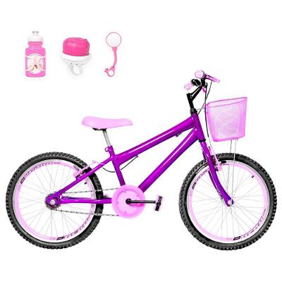 Bicicleta Infantil Aro 20 Aero + Kit Passeio Violeta E Rosa