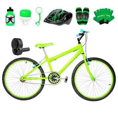 Bicicleta Aro 24 Alumínio Colorido + Kit Premium Verde Claro