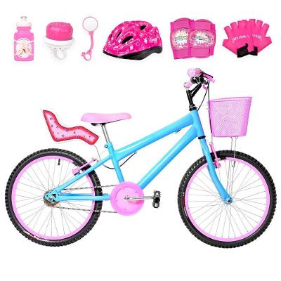 Bicicleta Infantil Feminina Aro 20+Kit Premium Azul Claro