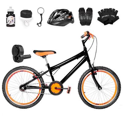 Bicicleta Infantil Aro 20 Aero + Kit Premium Preta E Laranja