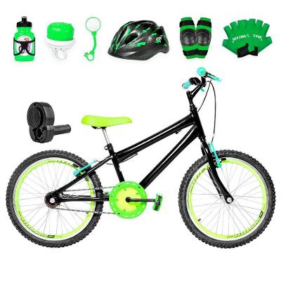 Bicicleta Infantil Aro 20 Aero + Kit Premium Preta E Verde