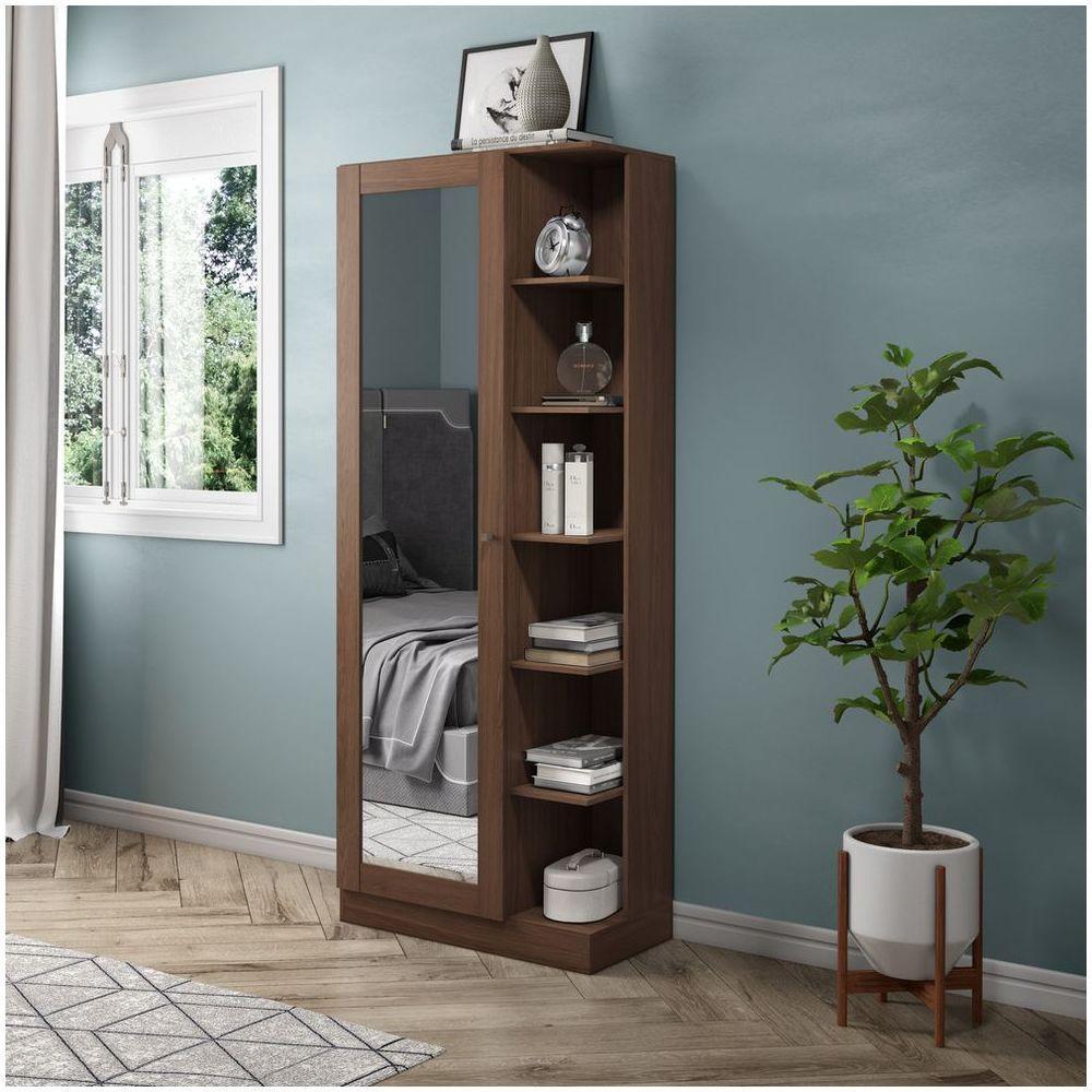 Sapateira 01 Porta Com Espelho 06 Prateleiras Duetto Henn Castanho Hp - 2