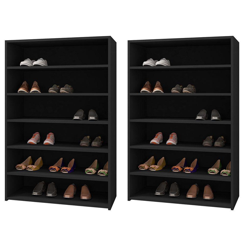 Kit 02 Armários Multiuso Sapateira Laís 5 Prateleiras Preto - 1