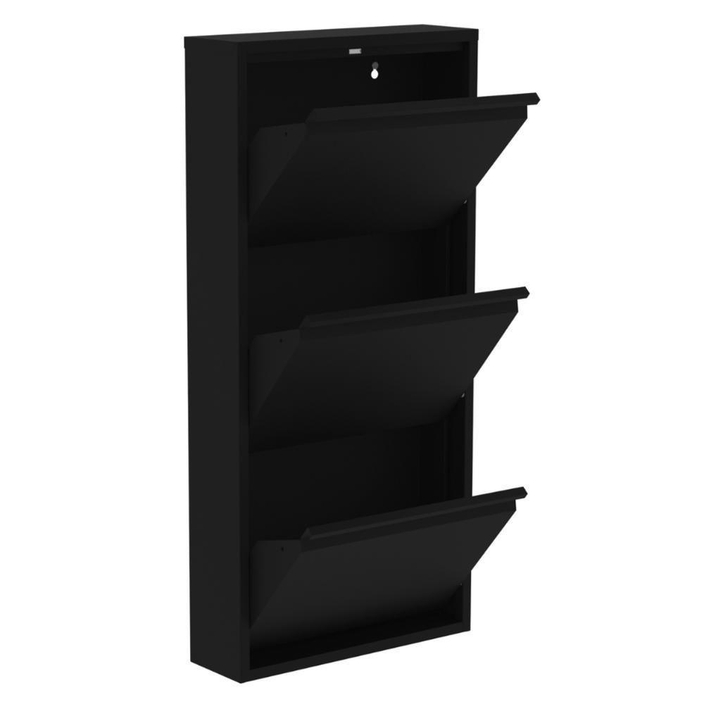 Sapateira De Aço 50 Cm Com 3 Portas Com Abertura Simultânea Na Preta - 1