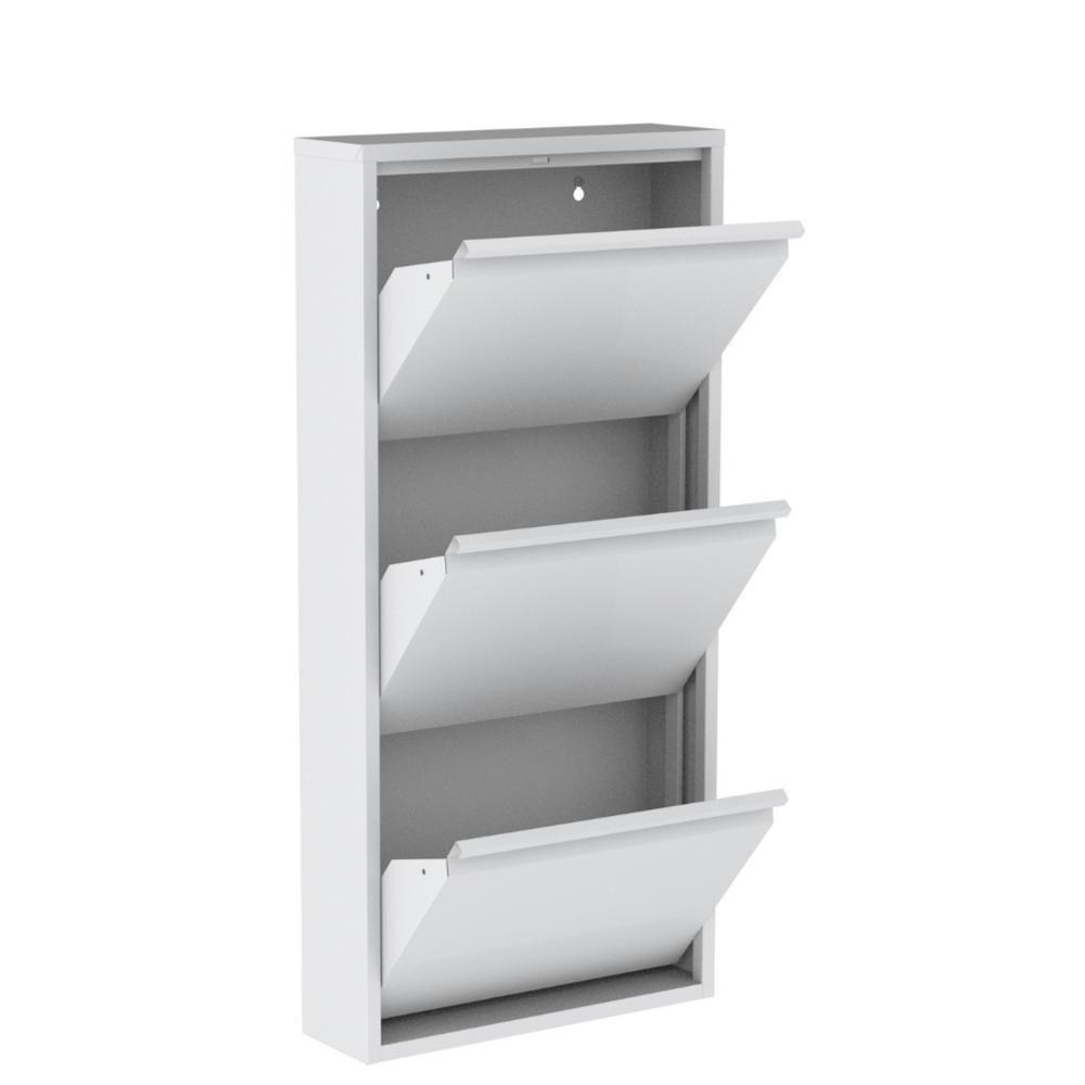 Sapateira De Aço 50 Cm Com 3 Portas Com Abertura Simultânea Na Cor Branca - 1