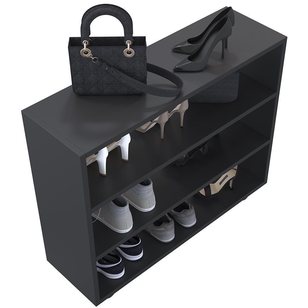 Kit 2 Sapateiras Organizador Com 3 Prateleiras Pérola Preto - 4