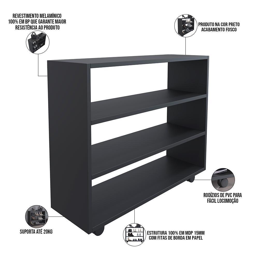 Kit 2 Sapateiras Organizador Com 3 Prateleiras Pérola Preto - 7