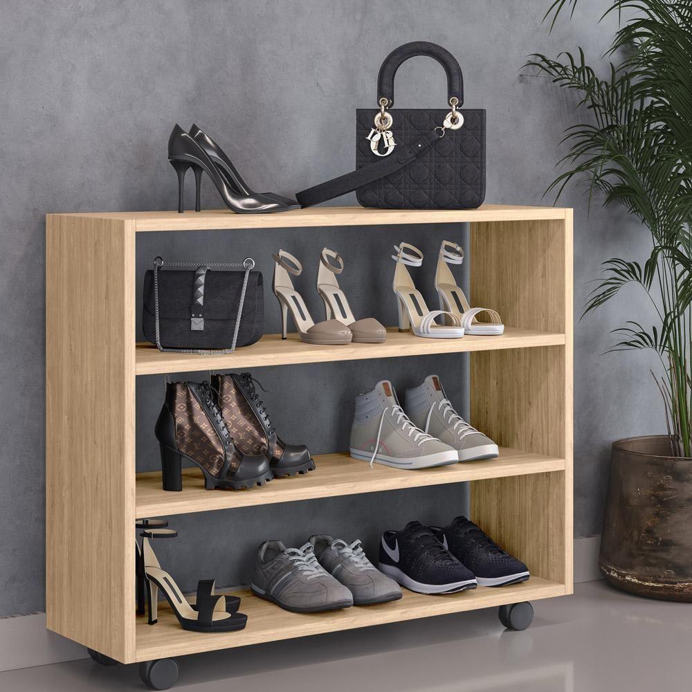 Kit 02 Sapateiras Multiuso Organizador Com 03 Prateleiras E Rodizio Pérola L03 Amadeirado - 6