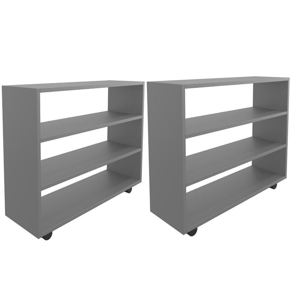 Kit 02 Sapateiras Multiuso Organizador Com 03 Prateleiras E Rodizio Pérola L03 Cinza - 1