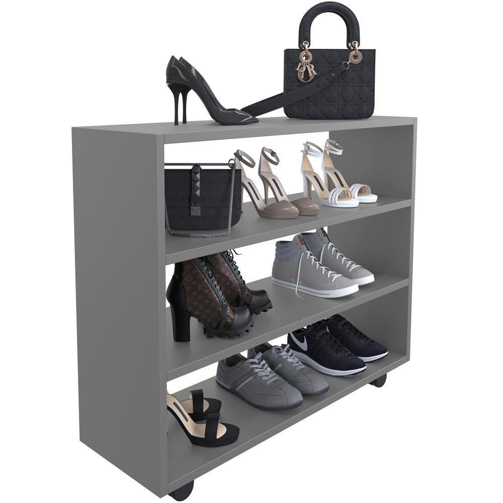 Kit 02 Sapateiras Multiuso Organizador Com 03 Prateleiras E Rodizio Pérola L03 Cinza - 7