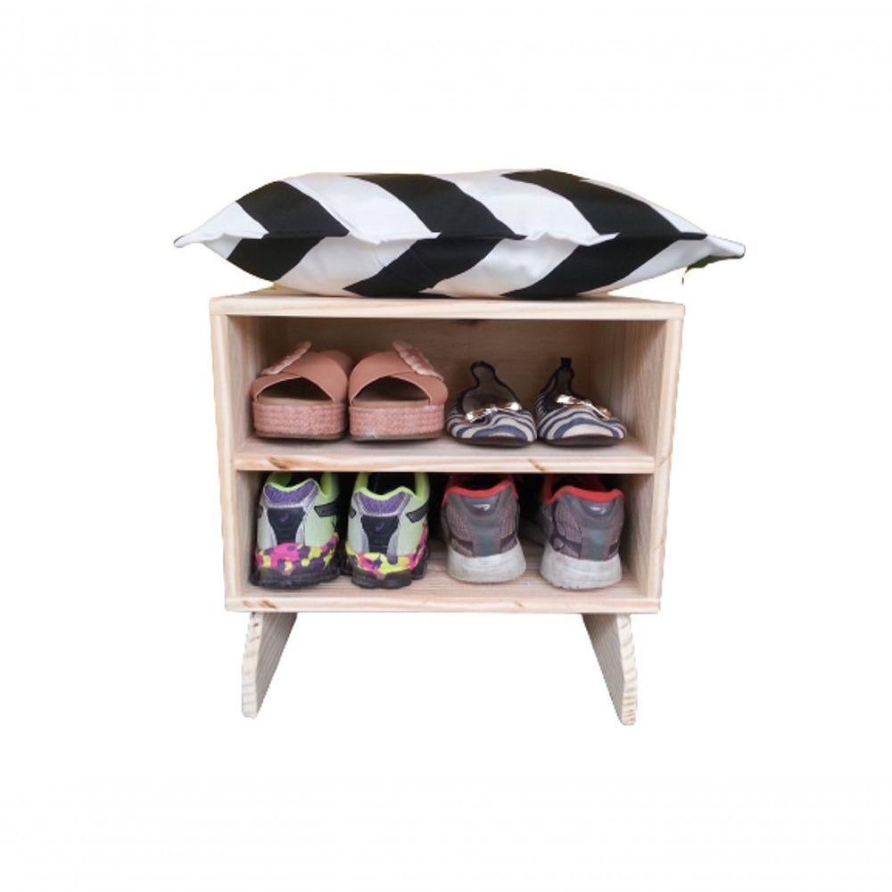 Sapateira Madeira Puff Chevron Preto E Branco - 1