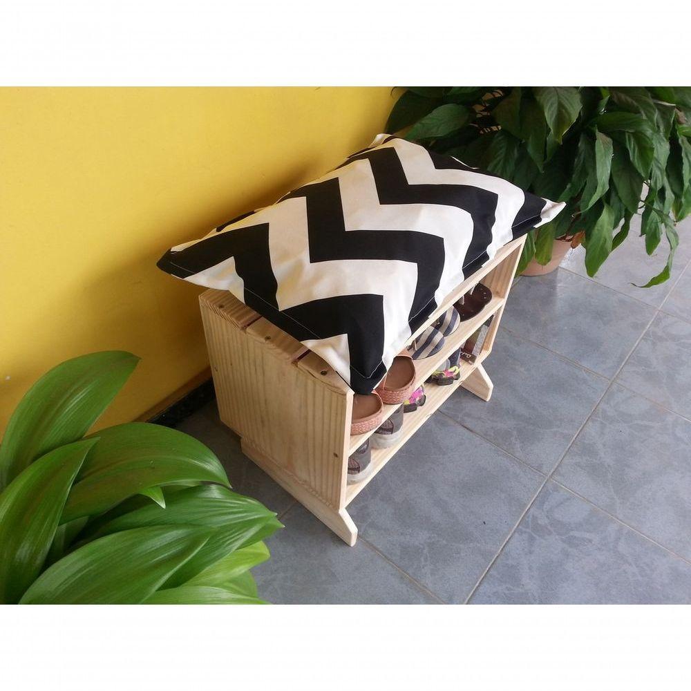 Sapateira Madeira Puff Chevron Preto E Branco - 3