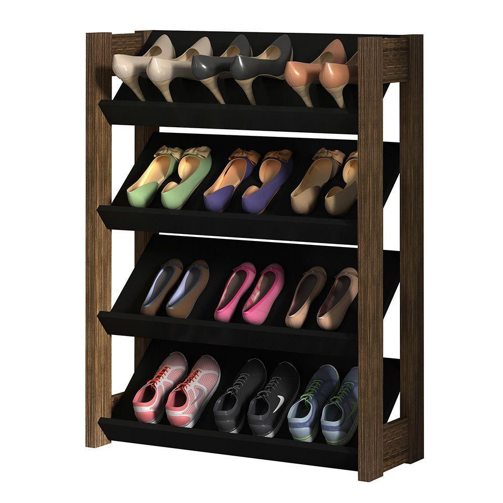 Sapateira Baixa Para Quarto Az1025 Mdp Preto/Nogal - 1