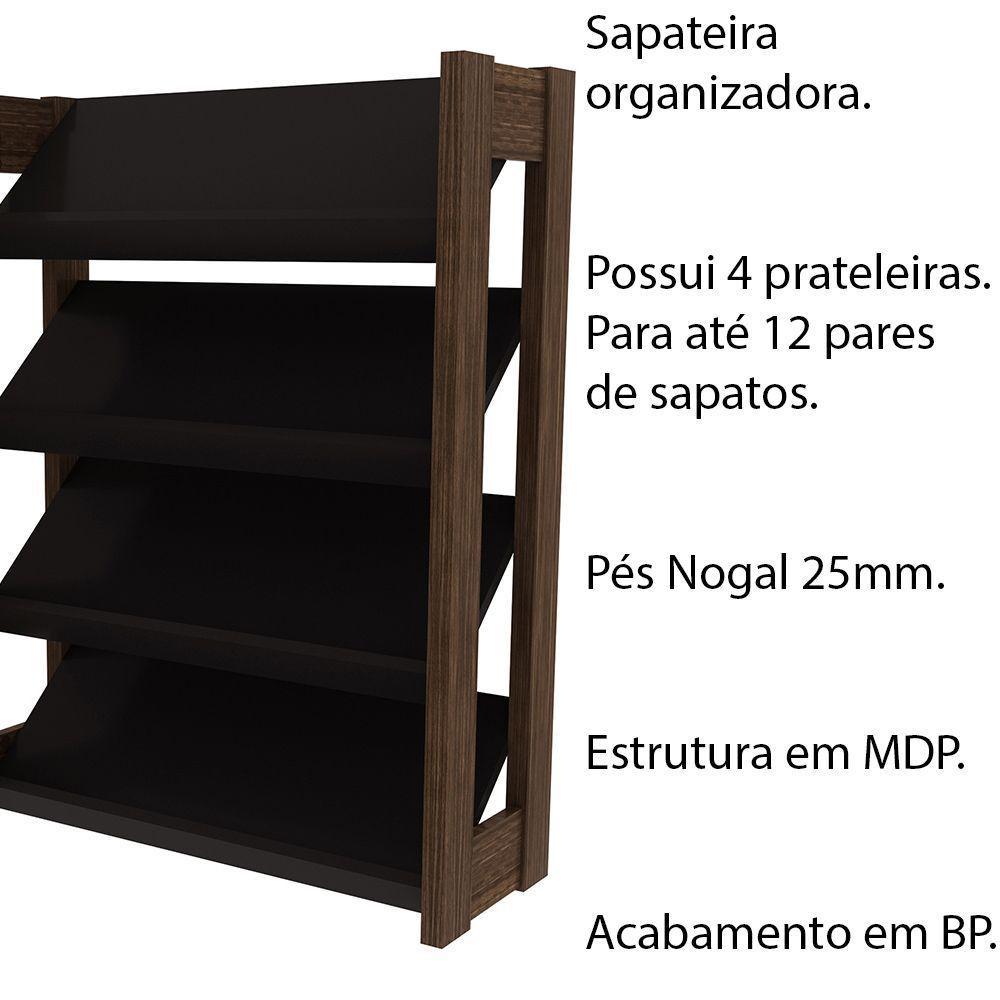 Sapateira Baixa Para Quarto Az1025 Mdp Preto/Nogal - 7