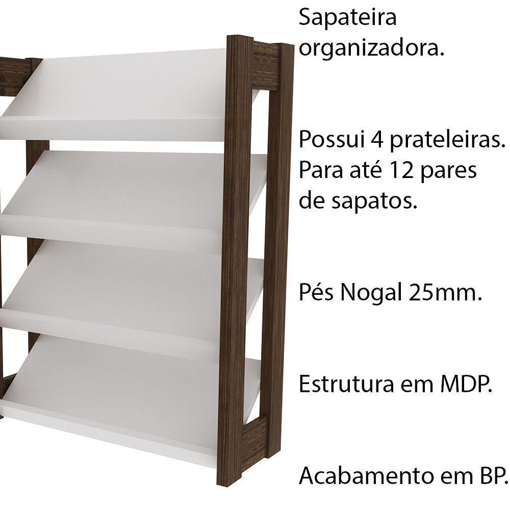 Sapateira Baixa Para Quarto Az1025 Mdp Branco/Nogal - 9