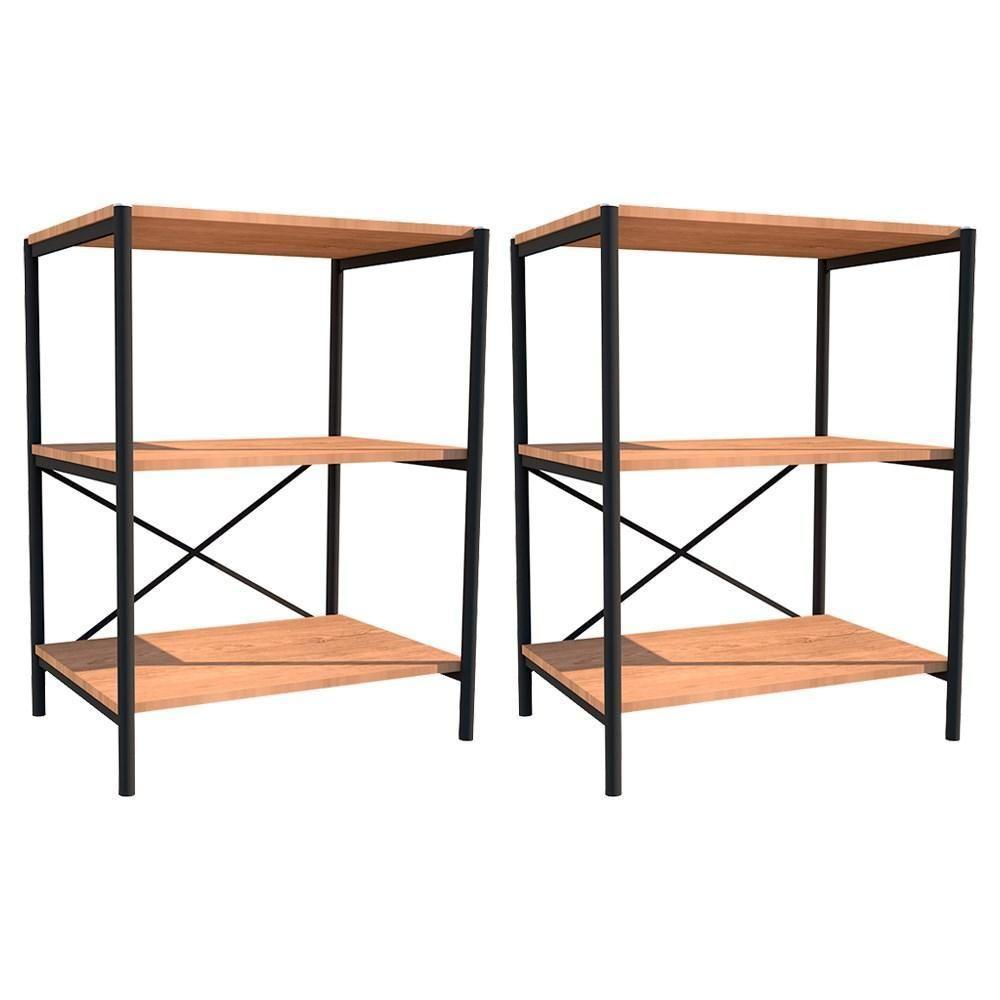 Kit 2 Sapateiras Multiuso Hall De Entrada 60Cm 3 Prateleiras Padova Demolição/Preto - Artefamol - 1