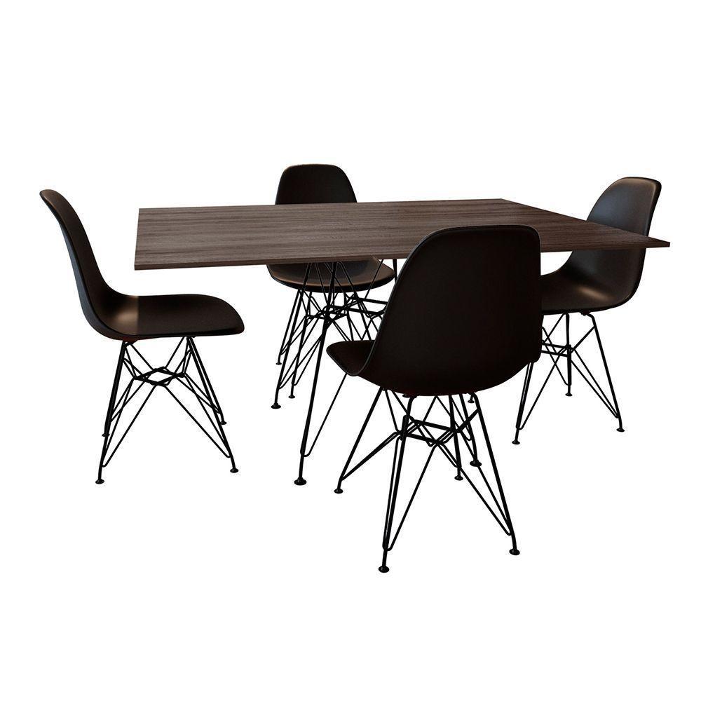 Conjunto De Mesa De Ferro Preto Tampo Amêndoa 120X75 4 Cadeiras Ferro Preta Assento Pre - 1