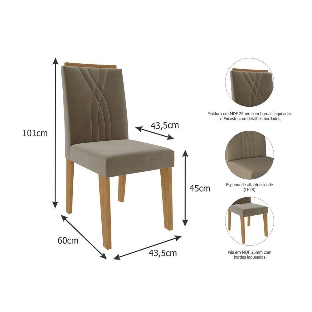 Sala de Jantar Completa Carol c/ Tampo Madeirado c/ Vidro 130cm + 4 Cadeiras Nicole Nature/Off White/Madeira/Nude - Cimol - 6
