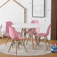 Conjunto Eames Eiffel Madeira Tampo 68Cm Redondo Branco 4 Cadeiras Rosa - 1