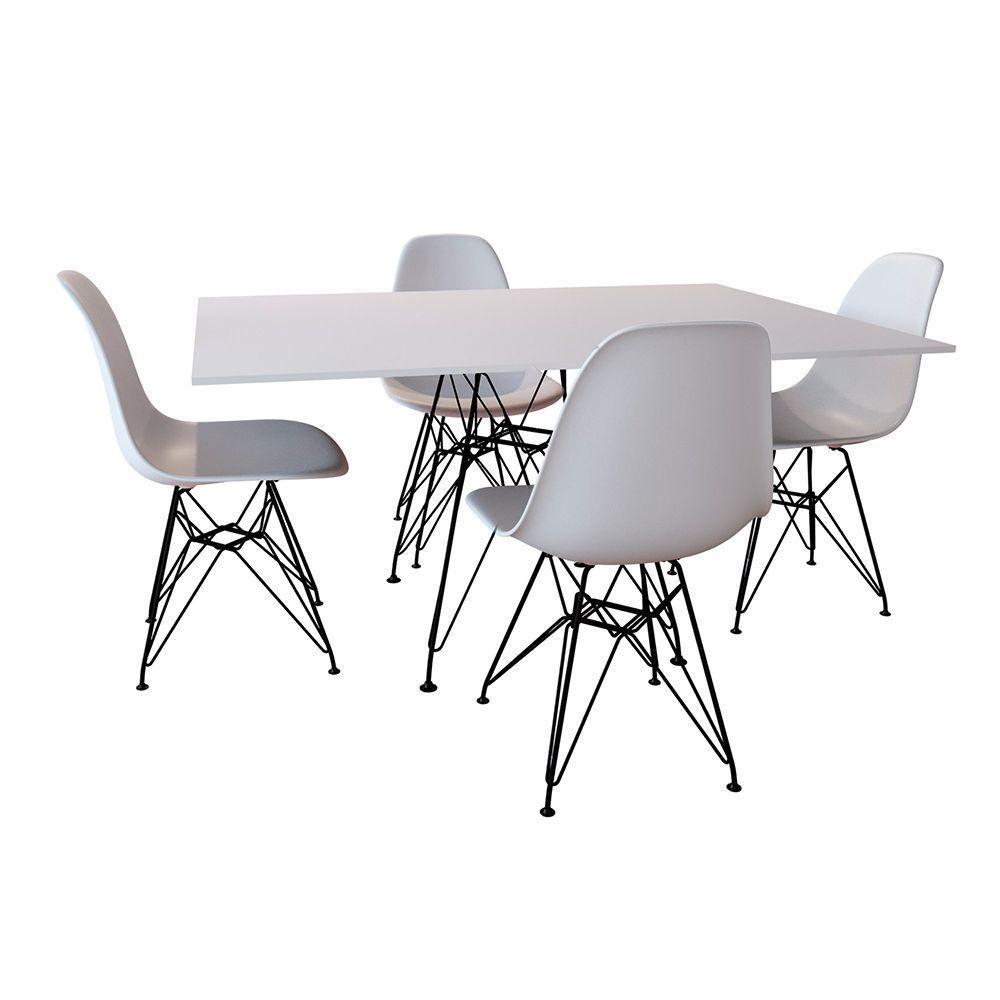 Conjunto De Mesa De Ferro Preto Tampo Branco 120X75 4 Cadeiras Ferro Preta Assento Bran - 1