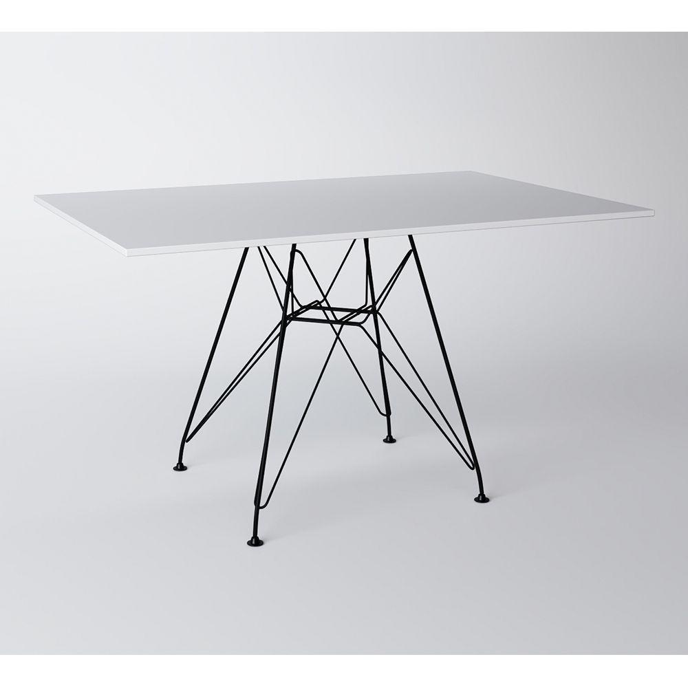 Conjunto De Mesa De Ferro Preto Tampo Branco 120X75 4 Cadeiras Ferro Preta Assento Bran - 4