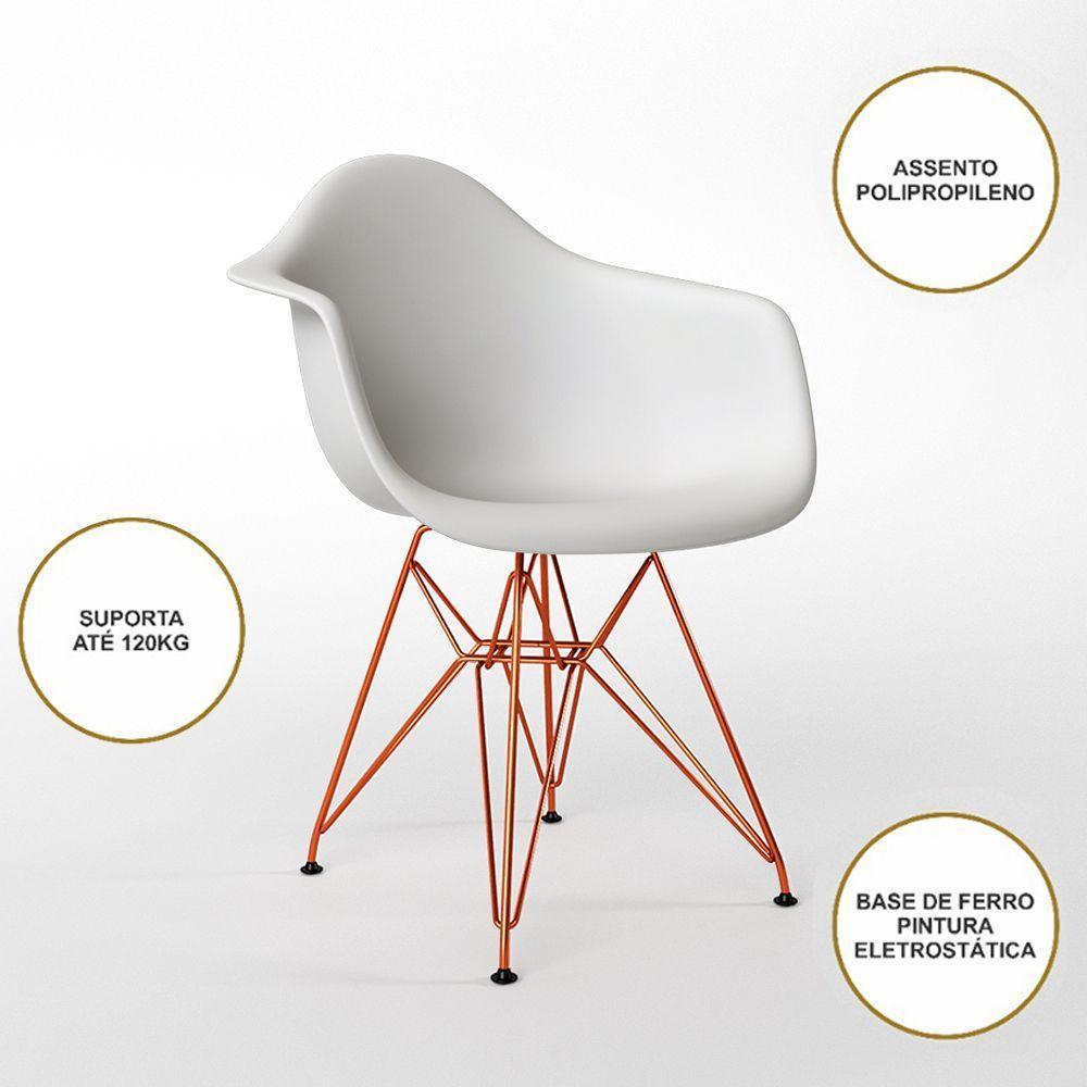 Mesa Jantar Redonda 90Cm Branca Clips 3 Pés Com 4 Poltronas Brancas Base Cobre Branco - 4