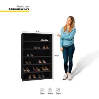 Kit 03 Armários Multiuso Sapateira Laís 5 Prateleiras Preto
