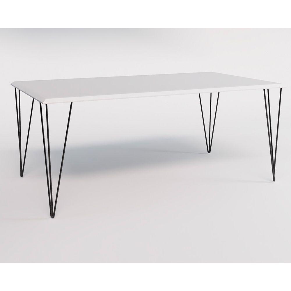 Conjunto De Mesa De Ferro Preto Tampo Branco 135X75 6 Cadeiras Preta Assento Amarelo - 4