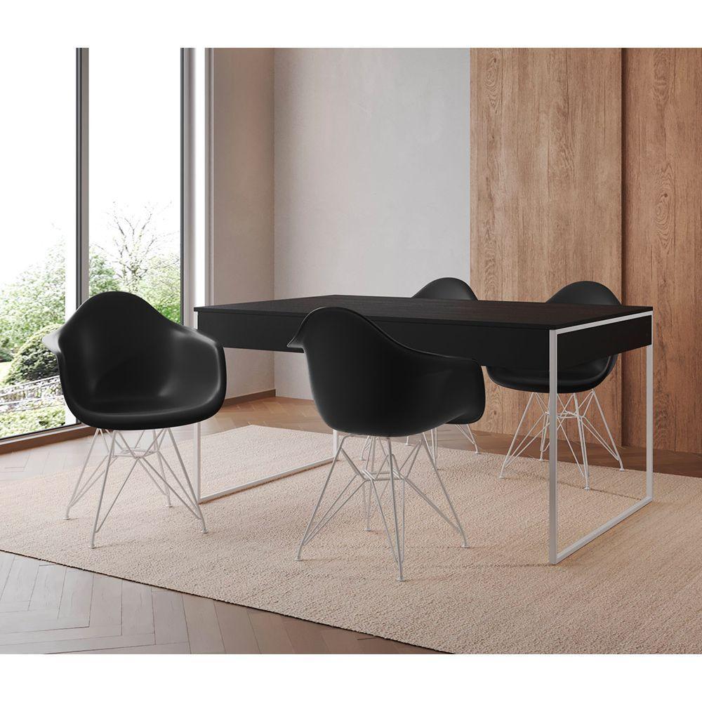Mesa Jantar Industrial Filadélfia Preta 137X90Cm Com 4 Poltronas Pretas Base Ferro Bran Preto - 2