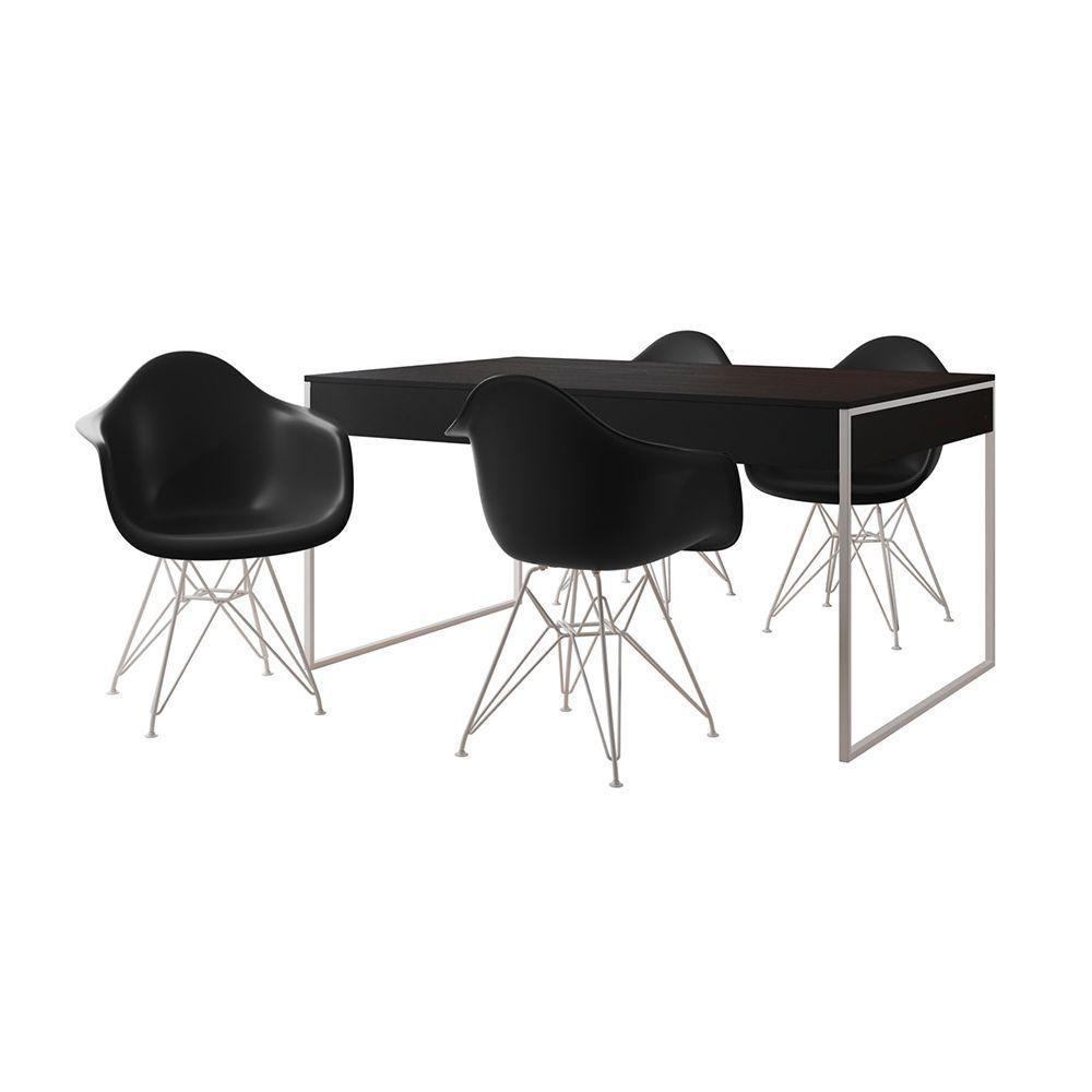 Mesa Jantar Industrial Filadélfia Preta 137X90Cm Com 4 Poltronas Pretas Base Ferro Bran Preto - 7